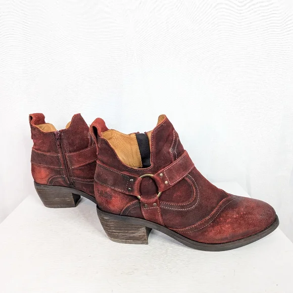 Toas Howdy Red Garnet Rugged Suede Leather Ankle Boots - Size 9-9.5 - Picture 2 of 8